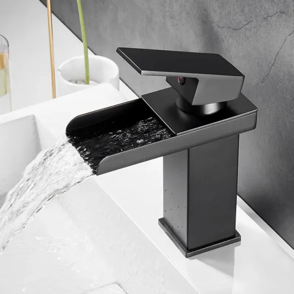 Matte Black Half-Cut Waterfall Basin Mixer