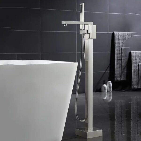 Square Brushed Nickel Floor-Mount Shower Mixer